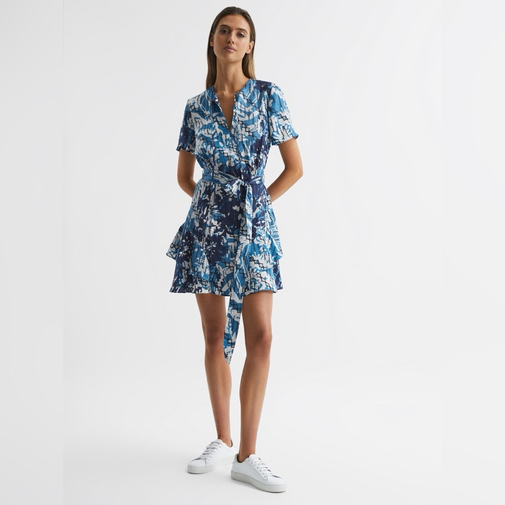 Reiss Ditsy Printed Mini Dress Blue – Size 4